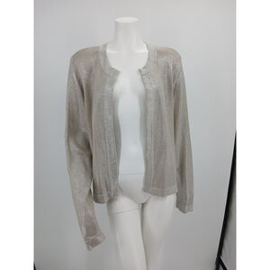 Chicos Womens Metallic Silver Open Front Cardigan Sweater Size 3